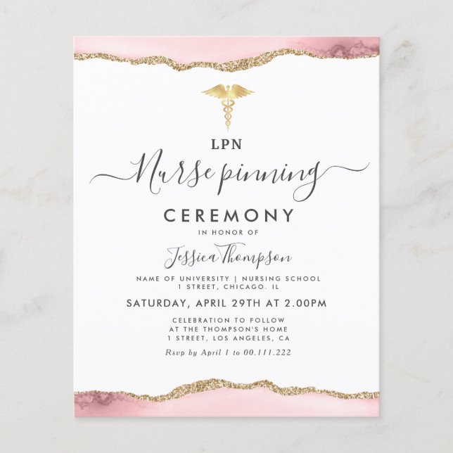 Papier blush or Infirmière pinning cérémonie Invitation (Devant)