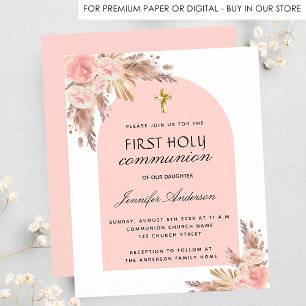 Papier Blush pampas première communion invitation budgéta
