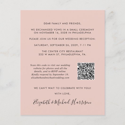 Papier Blush Photo QR Code Mariage Réception Invitation (Dos)