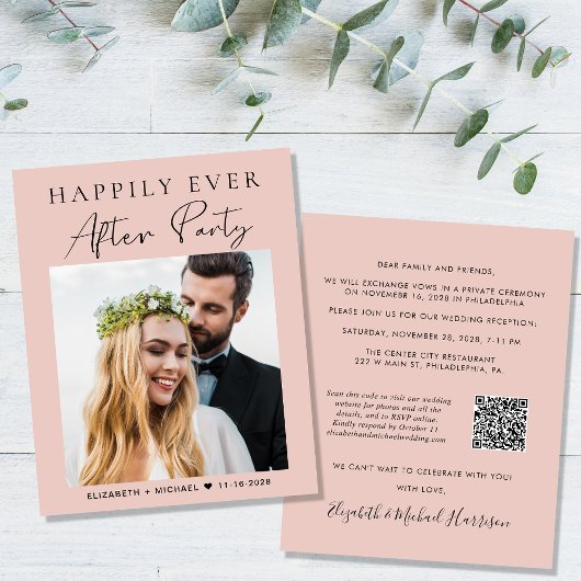 Papier Blush Photo QR Code Mariage Réception Invitation