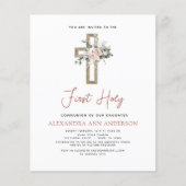 Papier Blush Pink First Holy Communion Invitation florale (Devant)