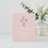 Papier Blush Pink First Holy Communion Invitation florale (Debout devant)