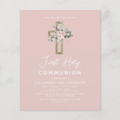 Papier Blush Pink First Holy Communion Invitation florale (Devant)