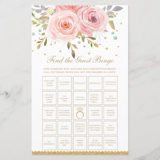 Papier Blush Pink Floral Bridal Trouvez le jeu de bingo i (Devant)