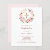 Papier Blush pink florals cross Confirmation invitation (Devant / Derrière)