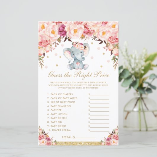 Papier Blush Rose Elephant Devine le bon jeu de prix (Debout devant)