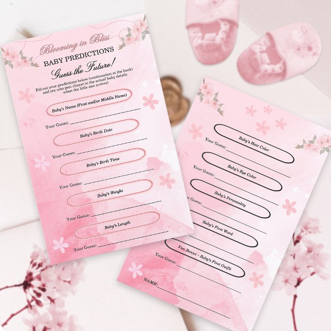 Papier Blush rose Fleur Baby shower Prédictions jeu amusa (Créateur téléchargé)