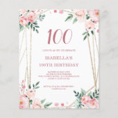 Papier Blush rose Floral 100e Budget Invitation Anniversa (Devant)