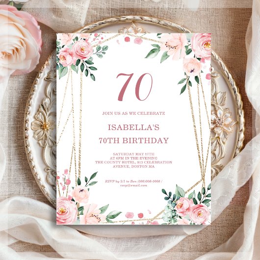 Papier Blush rose Floral 70e Budget Invitation Anniversai