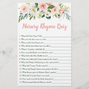 Papier Blush rose Floral Nursery Rhyme Baby shower jeu