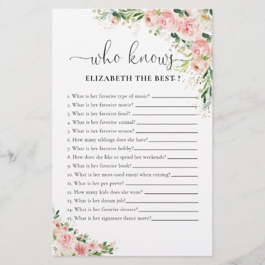 Papier Blush Rose Gold Fête des mariées Jeu (Devant)