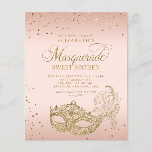 Papier Blush Rose Gold Pailleté Mascarade Sweet 16 (Devant)