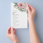 PAPIER Blush Roze Bloemen Trouwprogramma Flyer (Hand)