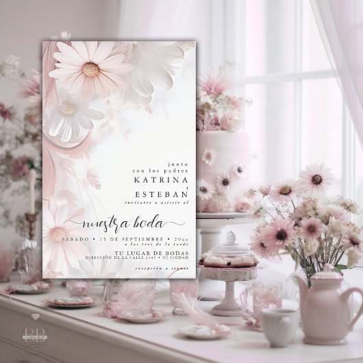 Papier Boda en español blush rosa margaritas 2