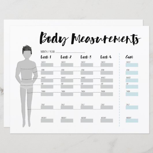 Papier Body Measurements Tracker pour les hommes, 4 semai (Devant / Derrière)