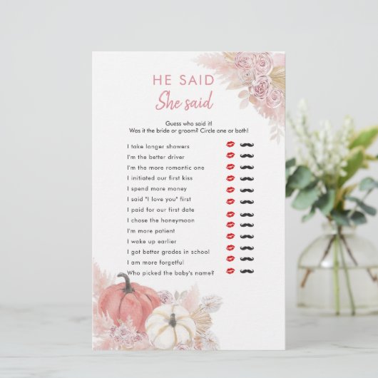 Papier Bohemian Fall in Love Citrouille Il Dit Qu'Elle A (Debout devant)