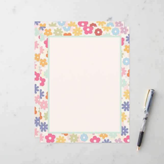 Papier Boho 70's Retro Daisy Flowers (Devant/Arrière en situation)