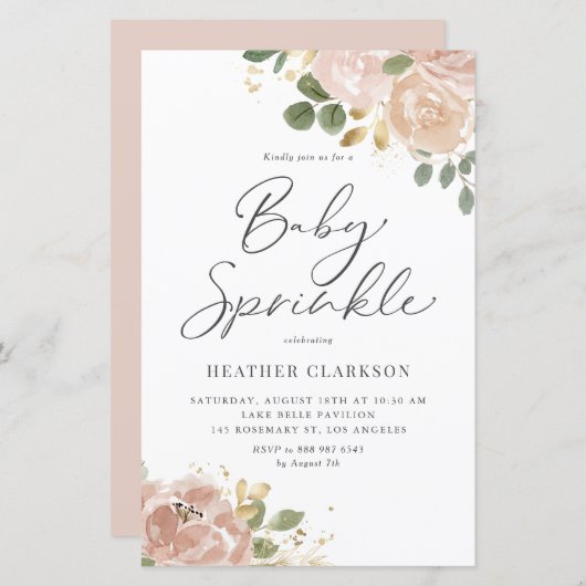 Papier Boho Aquarelle Mauve Peach Fleurs Baby Sprinker (Devant / Derrière)