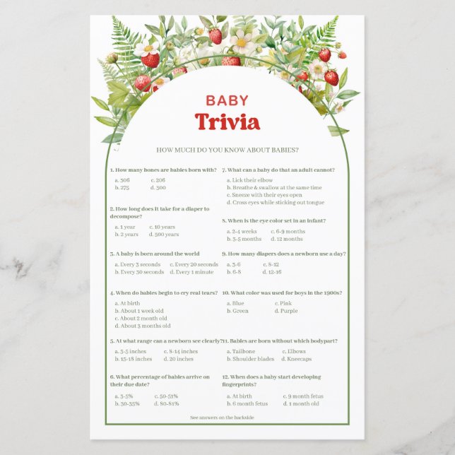 Papier Boho Arch Berry Sweet Strawberry Baby Trivia jeu (Devant)