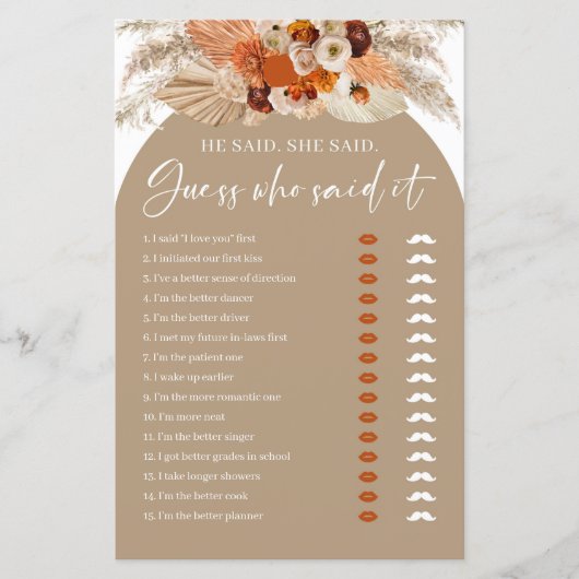 Papier Boho arch terracotta il a dit qu'elle a dit le jeu (Devant)