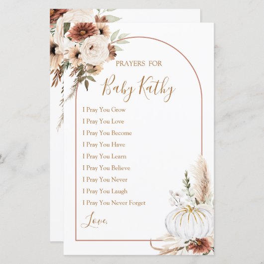 Papier Boho Arch White Citrouille Love Prayers for Baby S (Devant / Derrière)