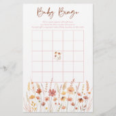 Papier Boho Baby shower Fleur sauvage Jeu de Bingo (Devant)