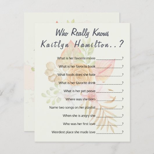 Papier Boho Baby shower Question Jeu Nouvelle Mère Humour (Devant / Derrière)