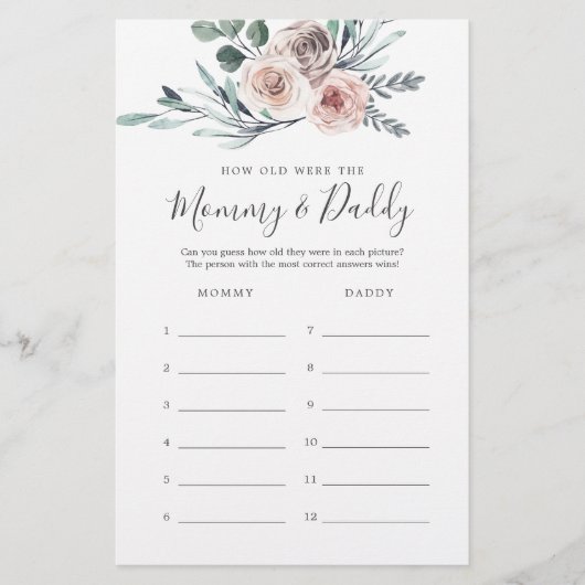 Papier Boho Baby shower Rose Quel âge avaient maman et pa (Devant)