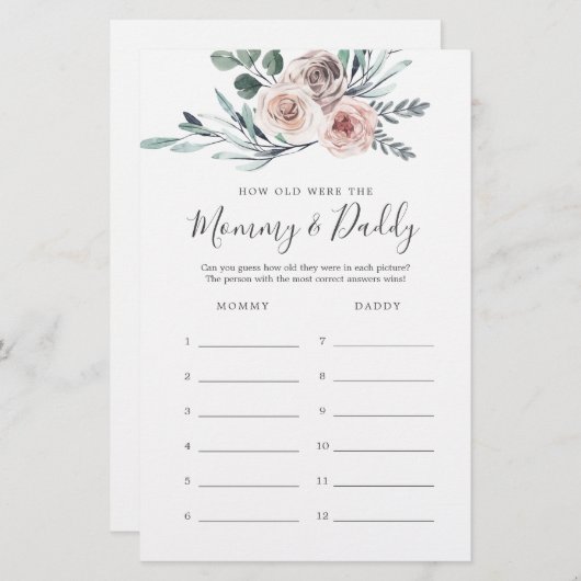 Papier Boho Baby shower Rose Quel âge avaient maman et pa (Devant / Derrière)