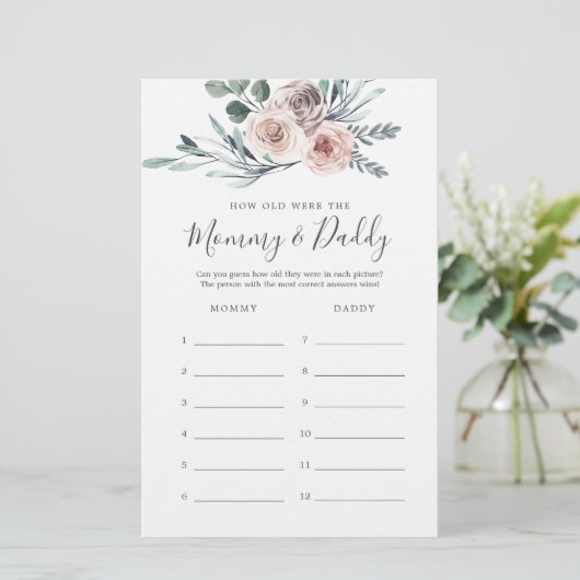 Papier Boho Baby shower Rose Quel âge avaient maman et pa (Debout devant)