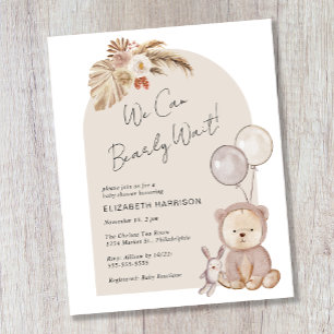 Papier Boho Bearly Wait Teddy Bear Baby shower Invitation