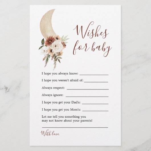 Papier Boho Beige Moon Baby shower Voeux Pour Bébé (Devant)