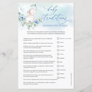 Papier Boho bleu fleurs garçon éléphant Baby Traditions