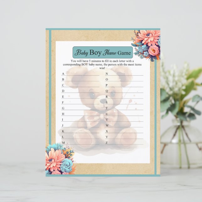 Papier Boho Blue Bear Baby Nom du garçon Jeu (Debout devant)