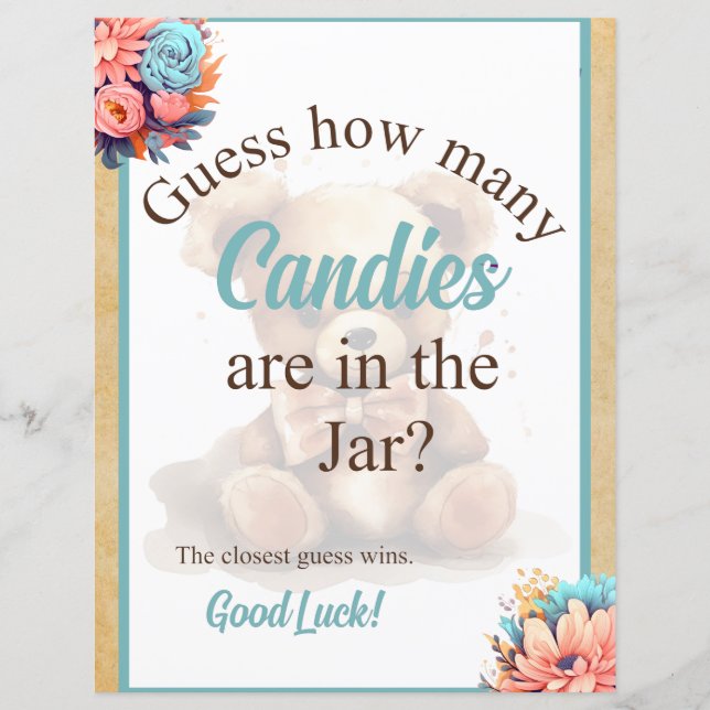 Papier Boho Blue Bear Baby shower Candy Jar (Devant)