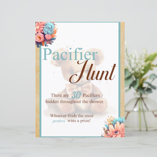 Papier Boho Blue Bear Baby shower Chasse au canard Jeu (Debout devant)