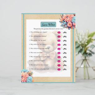 Papier Boho Blue Bear Baby shower Devinez Qui Joue