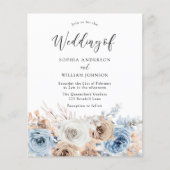 Papier Boho Blue Floral Budget Faire-part de mariage (Devant)