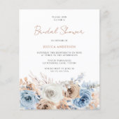 Papier Boho Blue Floral Budget Nuptiale Douche Invitation (Devant)