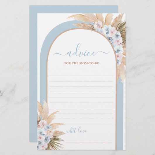 Papier Boho Blue Pampas Gris Conseils pour maman à être c (Devant / Derrière)