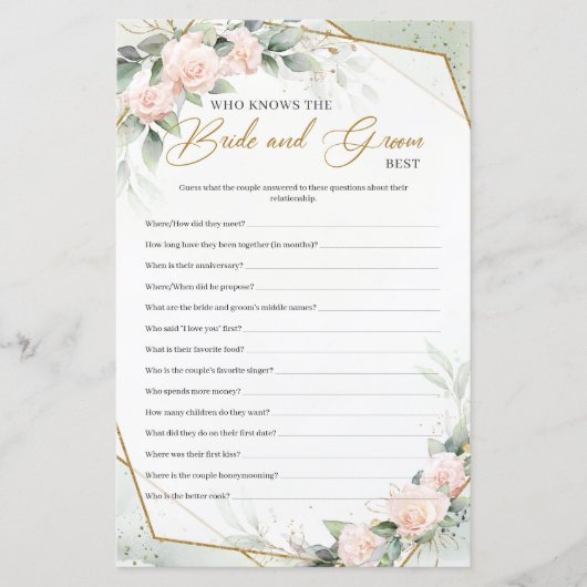 Papier Boho Blush Qui connaît la mariée et le marié le mi (Devant)