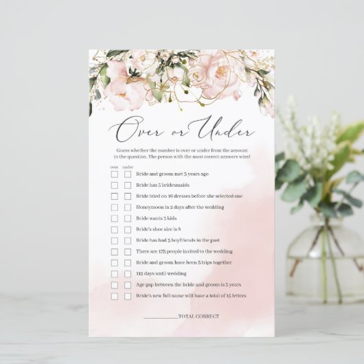 Papier Boho Blush rose Floral au-dessus ou en dessous de (Debout devant)