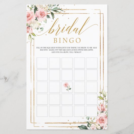 Papier Boho blush rose floral cadre or jeu de bingo (Devant)