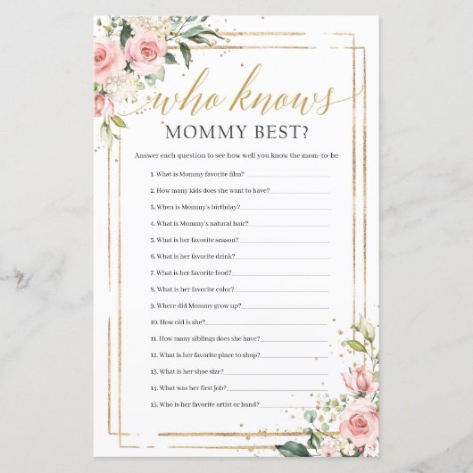 Papier Boho blush rose floral or qui connaît maman mieux (Devant)