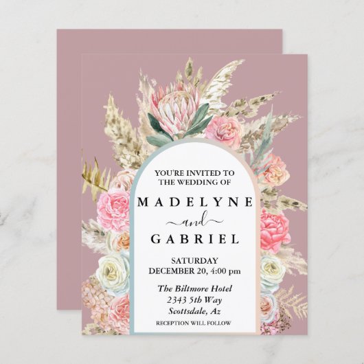 Papier Boho Bouquet Pampas Arche en Grass Budget Invitati (Devant / Derrière)