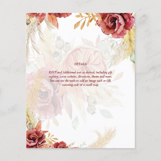 Papier BOHO Bourgogne Rose Pampas Mariage (Dos)