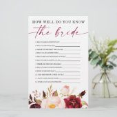 Papier Boho Burgundy Jeux à double face Fête des mariées (Debout devant)