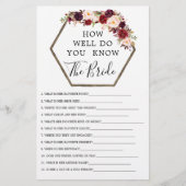 Papier Boho Burgundy Jeux à double face Fête des mariées (Devant)