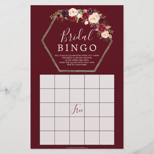 Papier Boho Burgundy Jeux à double face Fête des mariées (Dos)