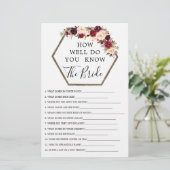 Papier Boho Burgundy Jeux à double face Fête des mariées (Debout devant)